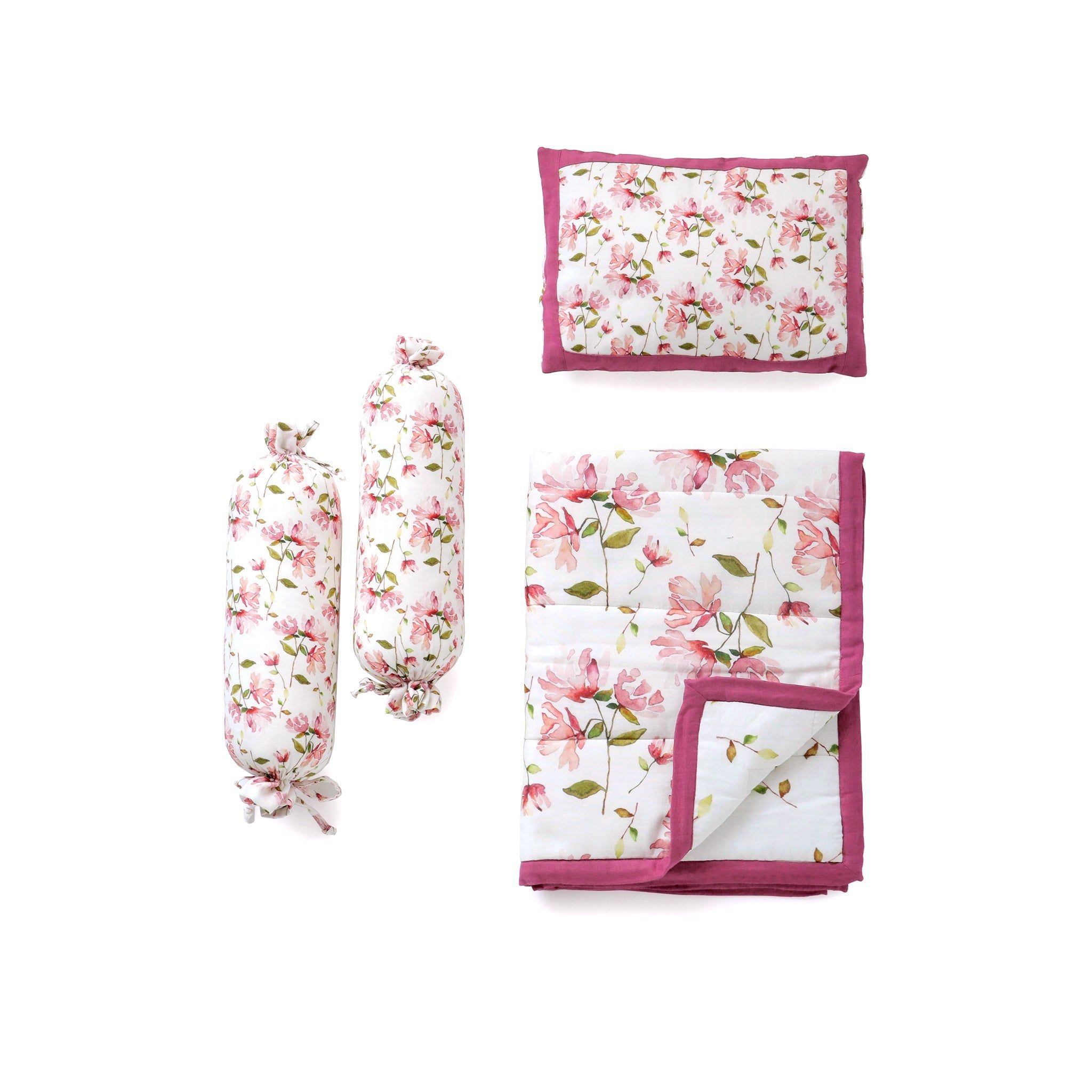 Chrysanthemum Muslin Cot Bedding Set with quilt
